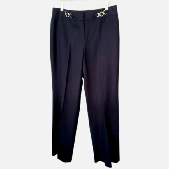 Ann Taylor Margo Straight Leg Pants with Silver Metal Detail Navy Size 10 NWT - Picture 1 of 9